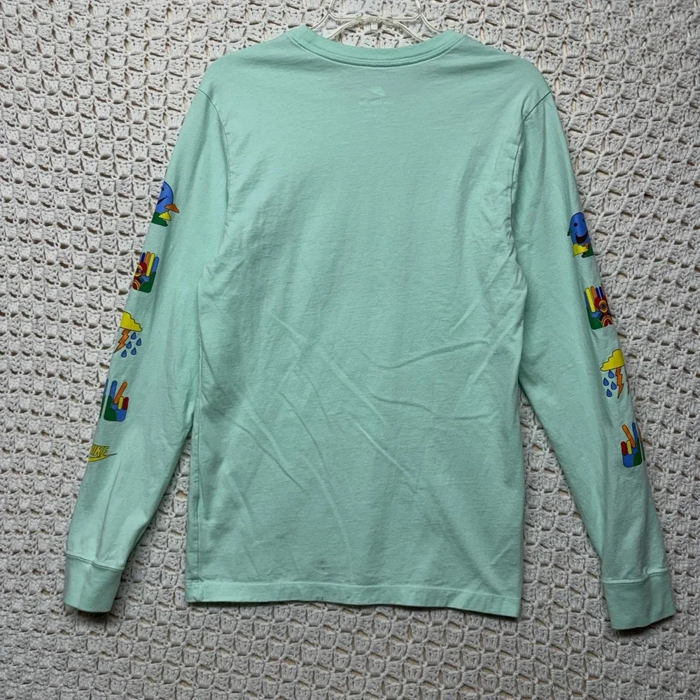 Nike Sportswear T-Shirt Mens S Green Long Slv Geometric Crew Neck 100%Cotton